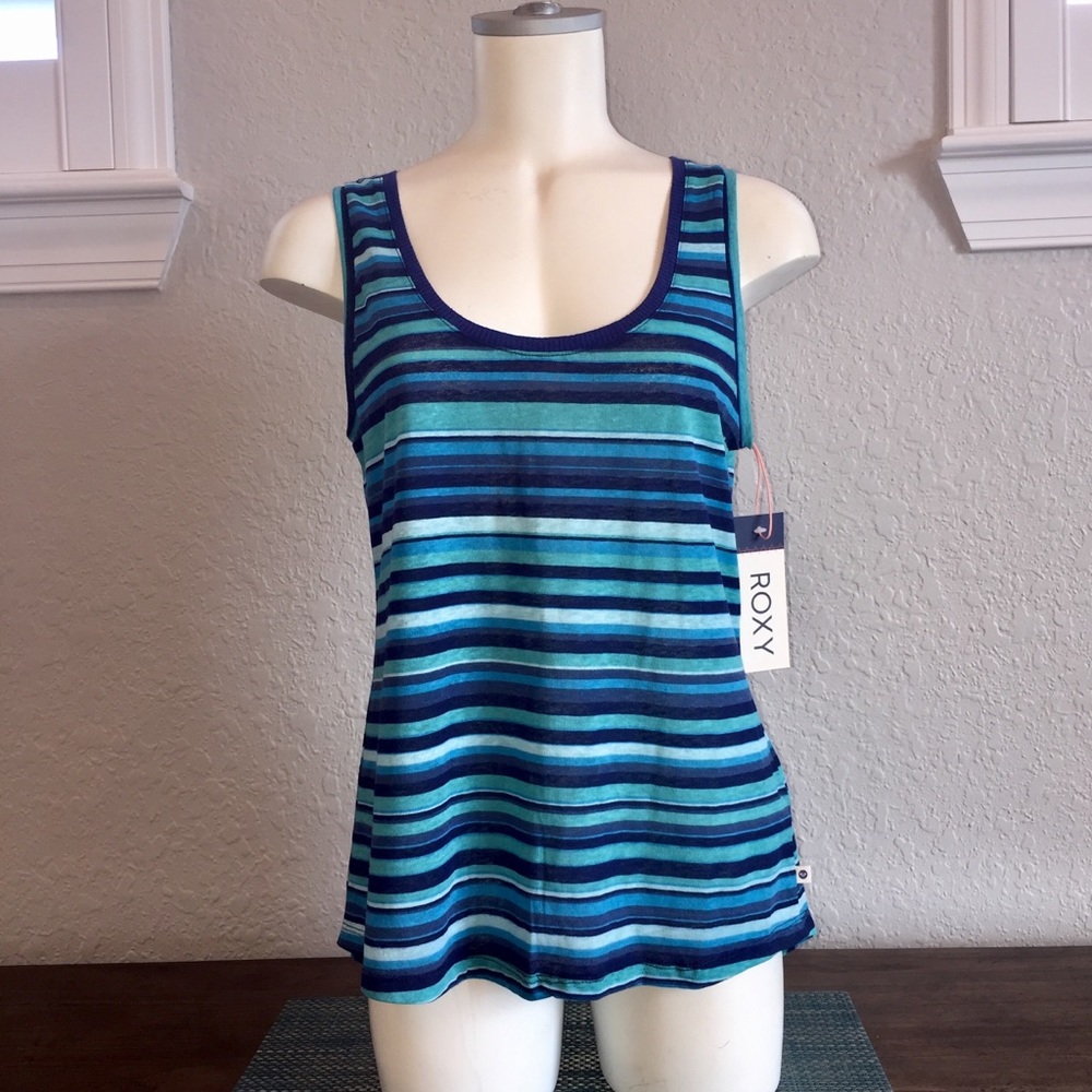 Roxy Sleeveless Blue Stripe Shirt (S) (NWT)